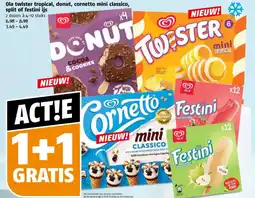 Poiesz Ola twister tropical, donut, cornetto mini classico, split of festini ijs aanbieding