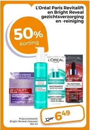Trekpleister L'Oréal Paris Revitalift en Bright Reveal gezichtsverzorging en -reiniging aanbieding