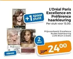 Trekpleister L'Oréal Paris Excellence en Préférence haarkleuring Per stuk voor 13.00. aanbieding
