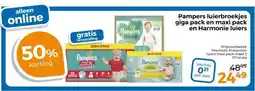 Trekpleister Pampers luierbroekjes giga pack en maxi pack en Harmonie luiers aanbieding