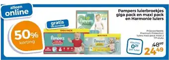 Trekpleister Pampers luierbroekjes giga pack en maxi pack en Harmonie luiers aanbieding