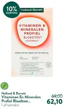 Holland & Barrett Vitaminen En Mineralen Profiel Bloedtest Afnamekit aanbieding