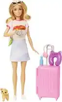 Bol.com Barbie - Reizende Barbiepop - Barbiepop met reisaccessoires en stickers aanbieding