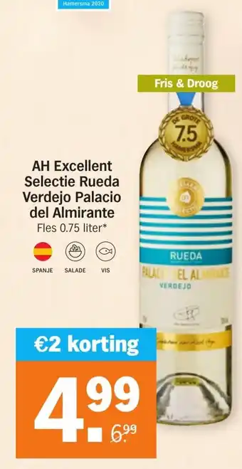 Albert Heijn AH Excellent Selectie Rueda Verdejo Palacio del Almirante 750ml aanbieding