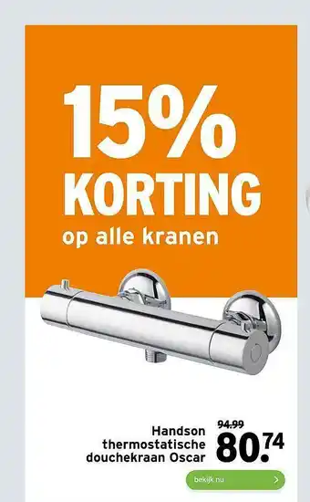 GAMMA Handson Thermostatische Douchekraan Oscar 15% Korting aanbieding