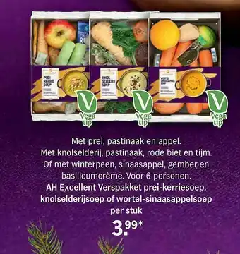 Albert Heijn AH Excellent Verspakket Prei-Kerriesoep, Knolselderijsoep Of Wortel-Sinaasappelsoep aanbieding