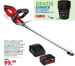 Kluswijs EINHELL POWER-X-CHANGE ACCU HEGGENSCHAAR +18 VOLT 4,0 AH STARTERSKIT aanbieding