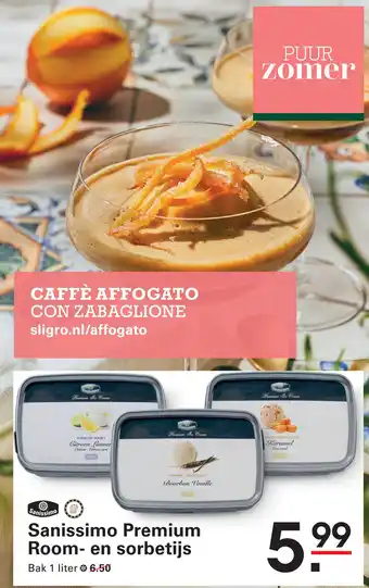 Sligro Sanissimo Premium Roomen sorbetijs aanbieding