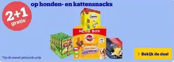 Bol.com 2+1 gratis op honden- en kattensnacks aanbieding