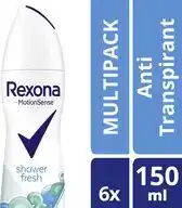 Bol.com Rexona Woman Shower Fresh Anti-transpirant Deodorant Spray - 6 x 150 ml - Voordeelverpakking aanbieding