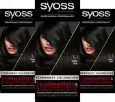 Bol.com Syoss Baseline - 1-1 Black - Haarverf - Haarkleuring - Voordeelverpakking - 3 Stuks aanbieding