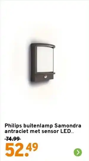 GAMMA Philips buitenlamp Samondra antraciet met sensor LED 3,8W 800 lm aanbieding