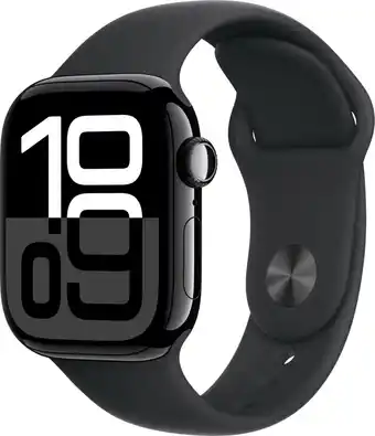 Bol.com Apple Watch Series 10 - Wifi + 4G - 42mm - Zwarte Aluminium Case met Zwart Sportbandje - S/M aanbieding