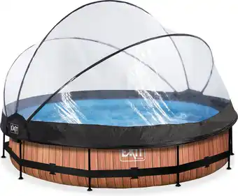 Bol.com EXIT Wood zwembad ø360x76cm met filterpomp en overkapping - bruin aanbieding