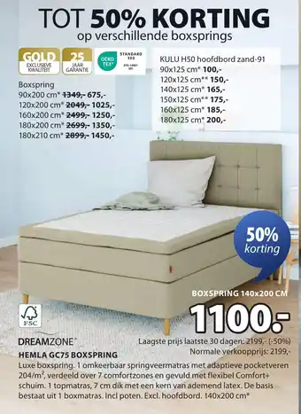 Jysk Hemla GC75 boxspring aanbieding