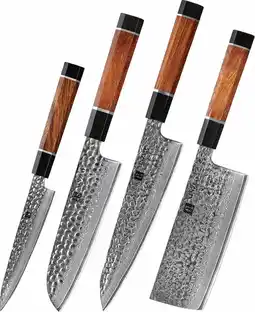 Bol.com Gehamerd Damaststaal (67 laags) | Xinzuo PM8 Series | Professionele 4-delige keukenmessen set aanbieding