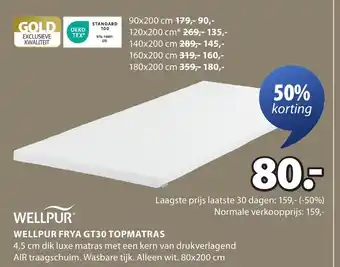 Jysk Wellpur frya GT30 topmatras aanbieding