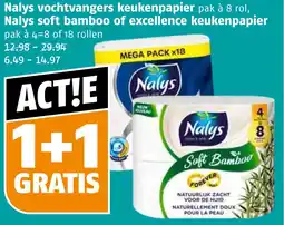 Poiesz Nalys vochtvangers keukenpapier pak à 8 rol, Nalys soft bamboo of excellence keukenpapier aanbieding