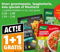 Poiesz Knorr groentepasta, Spaghetteria, Asia specials of Risotteria aanbieding