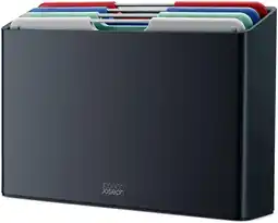 Amazon Joseph Joseph Folio Set van 4 Kleurgecodeerde Snijplanken, Slanke Opbergcase, Grafiet/Coast aanbieding