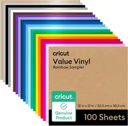 Amazon Cricut Value Permanent Vinyl - 100ft Rainbow Sampler, 12 x 12 Vellen (100 tellen) aanbieding