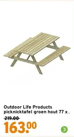 GAMMA Outdoor Life Products picknicktafel groen hout 77 x 180 cm aanbieding