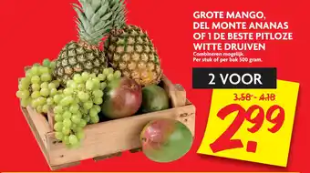 Dekamarkt Grote Mango, Del Monte Ananas Of 1 De Beste Pitloze Witte Druiven aanbieding