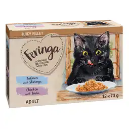 Zooplus 24x70g Mixpakket: Zalm met Garnalen en Kip met Tonijn Feringa Juicy Fillet Katten Natvoer aanbieding