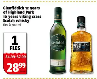 Poiesz Glenfiddich 12 yrs malt of Highland Park 10 yrs Viking Scars Scotch Whisky 700ml aanbieding