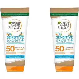 Albert Heijn Ambre Solaire Kids sensitive zonnemelk spf50+ 2-pack aanbieding