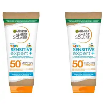 Albert Heijn Ambre Solaire Kids sensitive zonnemelk spf50+ 2-pack aanbieding