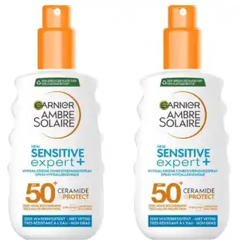 Albert Heijn Ambre Solaire Sensitive expert+ spray spf50 2-pack aanbieding