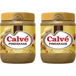 Albert Heijn Calvé Pindakaas stukjes pinda 2-pack aanbieding