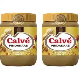 Albert Heijn Calvé Pindakaas stukjes pinda 2-pack aanbieding