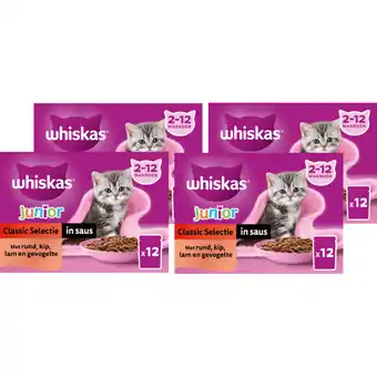 Jumbo Whiskas Kattenvoer Junior - Classic selectie in saus - maaltijdzakjes 4x12x85g aanbieding