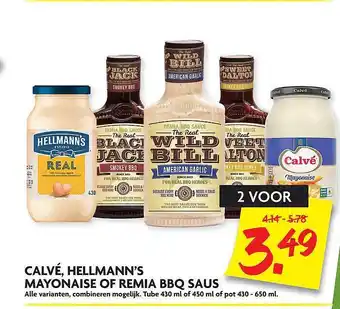 Dekamarkt Calvé, Hellmann's Mayonaise Of Remia BBQ Saus aanbieding