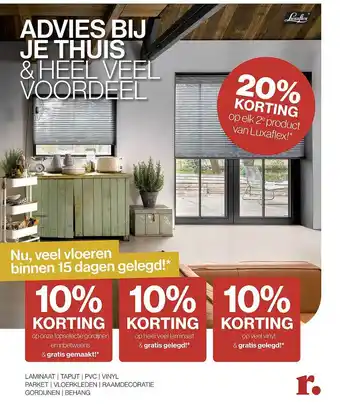 Roobol Laminaat | Tapijt | PVC | Vinyl | Parket | Vloerkleden | Raamdecoratie | Gordijnen | Behang 10% Korting aanbieding