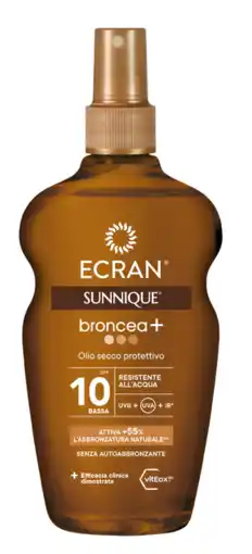 De Online Drogist Ecran Sunnique Broncea+ Olie SPF10 200ML aanbieding