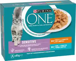 Intratuin Purina natvoer One Sensitive adult kip en tonijn 85 g 8 stuks aanbieding