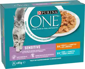 Intratuin Purina natvoer One Sensitive adult kip en tonijn 85 g 8 stuks aanbieding