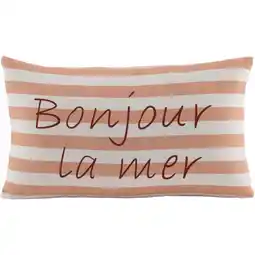 Leen Bakker Sierkusssen Bonjour - zalmroze/off-white - 30x50 cm - Leen Bakker aanbieding