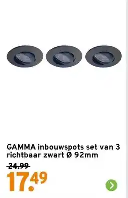 GAMMA GAMMA inbouwspots set van 3 richtbaar zwart Ø 92mm aanbieding