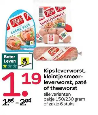 Spar Kips Leverworst, Kleintje Smeerleverworst, Paté Of Theeworst aanbieding