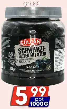 Özbaktat Supermarkt Gülcan zwarte olijven groot aanbieding