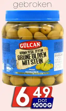 Özbaktat Supermarkt Gülcan groene olijven gebroken aanbieding