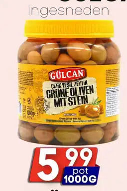 Özbaktat Supermarkt Gülcan groene olijven ingesneden aanbieding