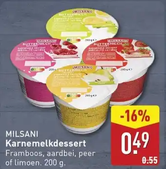 ALDI Milsani karnemelkdessert aanbieding