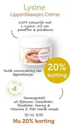 De Rode Pilaren Lysine Lippenblaasjes Crème aanbieding