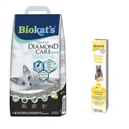 Zooplus 50 g GimCat Kaas Biotine Pasta gratis! Biokat's Diamond Care kattenbakvulling 6L, 8L of 10l aanbieding
