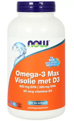 De Online Drogist NOW Omega-3 Max Visolie met D3 Softgels 180SG aanbieding